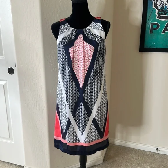 Dana Buchman Dresses | Pretty Little Dana Buckman Fully Lined Pleated Neckline Summer Dress Size Small | Color: Blue/White | Size: S | Candydidit's